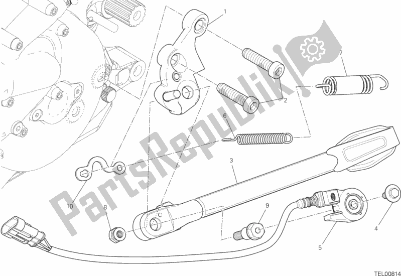 All parts for the Side Stand of the Ducati Monster 1200 25 TH Anniversario USA 2019